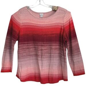 Chico's Pullover Sweater Women Red Pink Ombre Stripe Transitional Layering 3(XL)